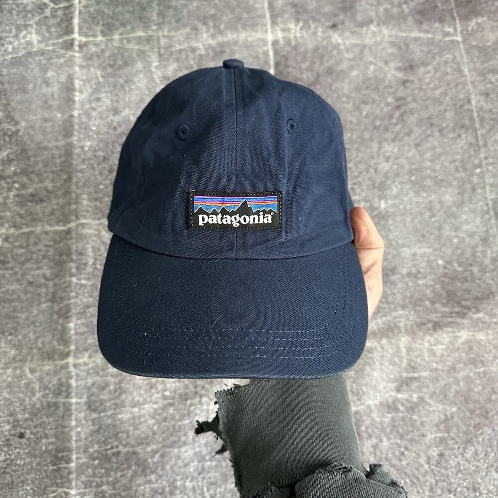 Men's Patagonia P-6 Label Logo Navy Blue Trad Organic Cotton Adjustable Hat Cap